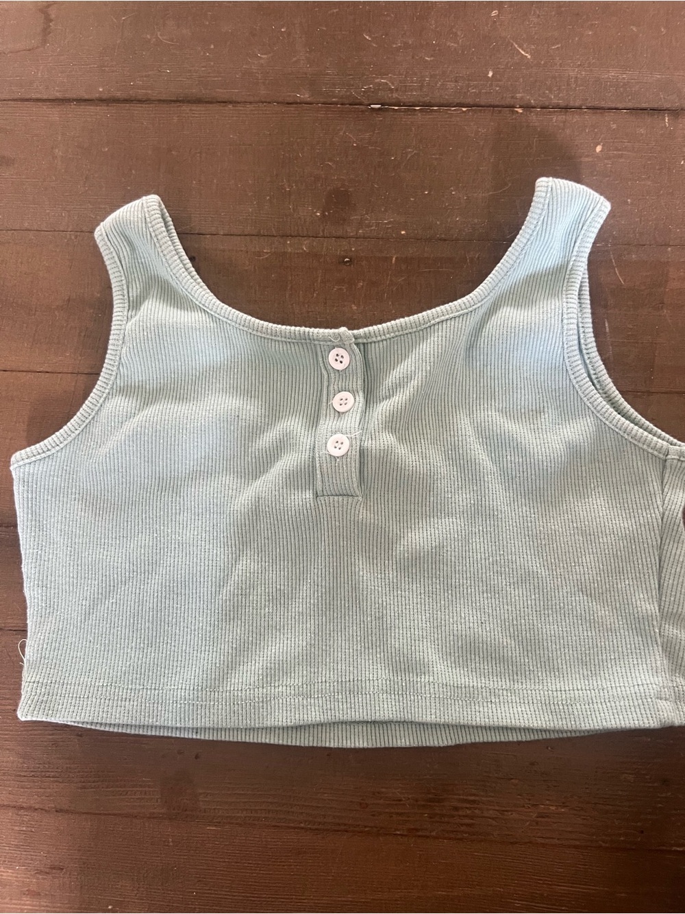 SHEIN Mint Ribbed Scoop Neck Crop Tank with Button Detail